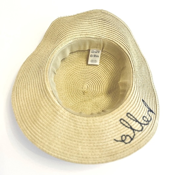 Carter's Summer Sun Hat with Navy Blue “Hello” Embroidery Baby Girls 0-9 Months - Picture 2 of 4